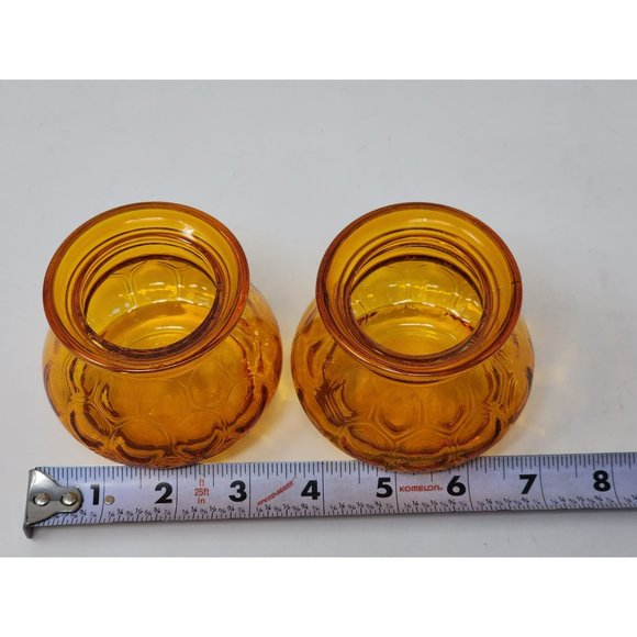 Set Of 2 Vintage Thumbprint Orange Round Glass Votive Candle Holders/Jars - Picture 9 of 10